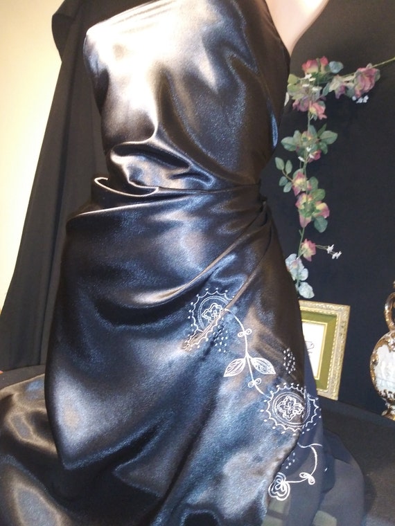 Vtg Satin Cotton Long Nightgown Vtg 80s Satin Nightgown Shiny Anastasia Gown Brushed Cotton Lace embroidery Long Nightgown Lingerie L 50