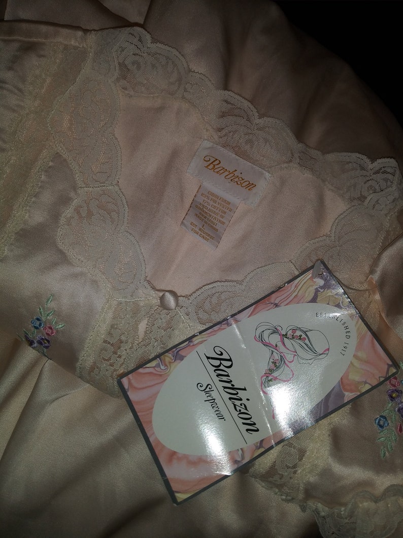 Vtg Satin Cotton Long Nightgown Vtg 80s Satin Nightgown Shiny Anastasia Gown Brushed Cotton Lace embroidery Long Nightgown Lingerie L 50