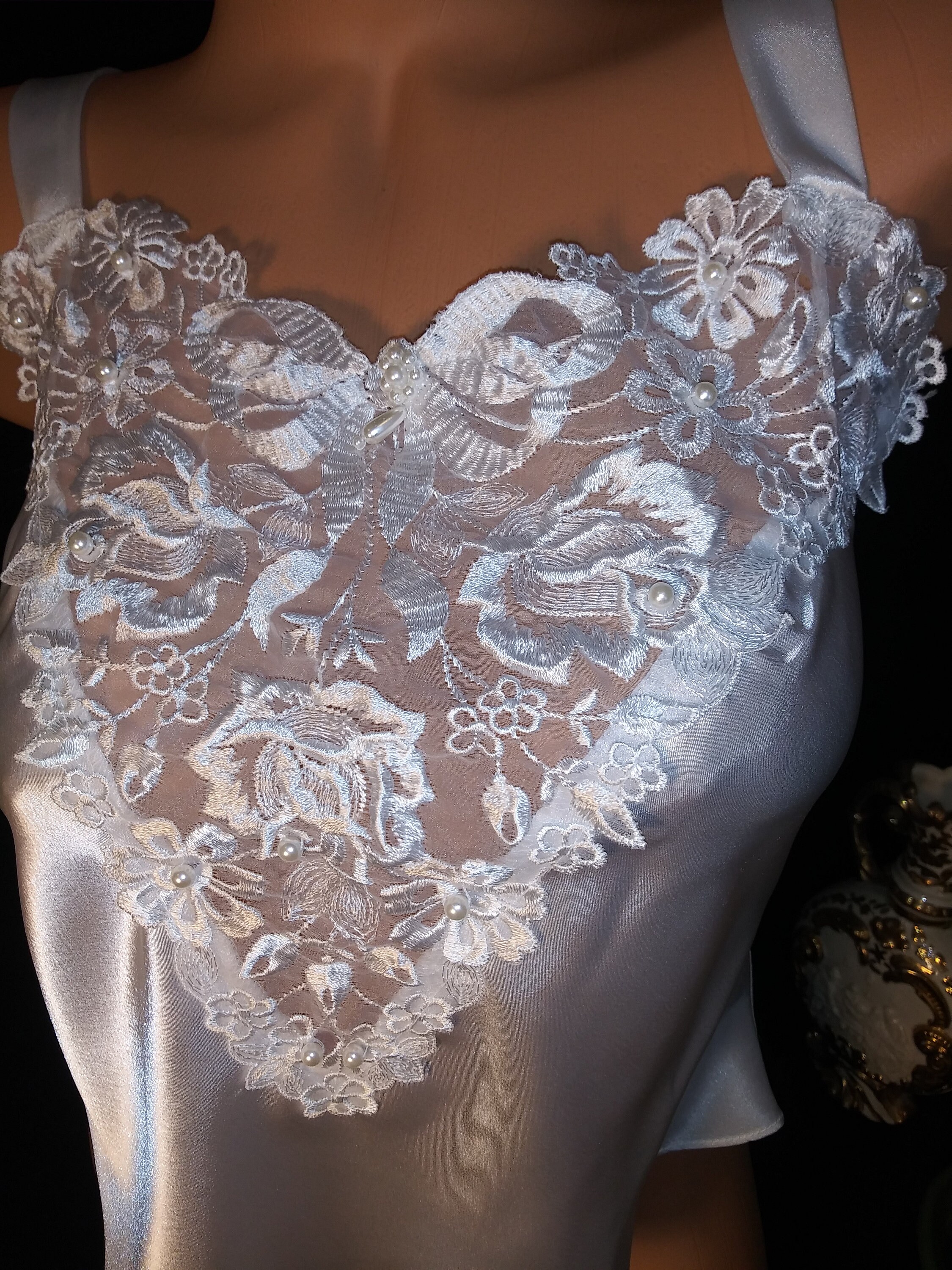 Vtg Satin Nightie Cami Top Bridal White Sexy Lingerie