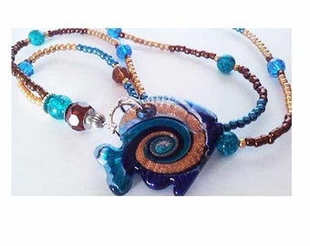 AT FISCHERS/long necklace/necklace/beaded necklace/jewelry/xl/fish/gift for her/zodiac sign/turquoise/brown/sea/gift for her/nature