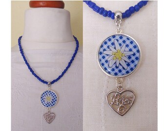 short necklace/necklace/choker/traditional jewelry/EDELWEISS LOVE/Oktoberfest/dirndl/folk jewelry/Munich/Bavaria/gift for her/blue necklace