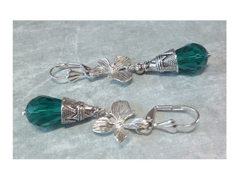 earrings/earrings/MERMAID TEARS/earrings/green/silver/gift for her/drop/flower
