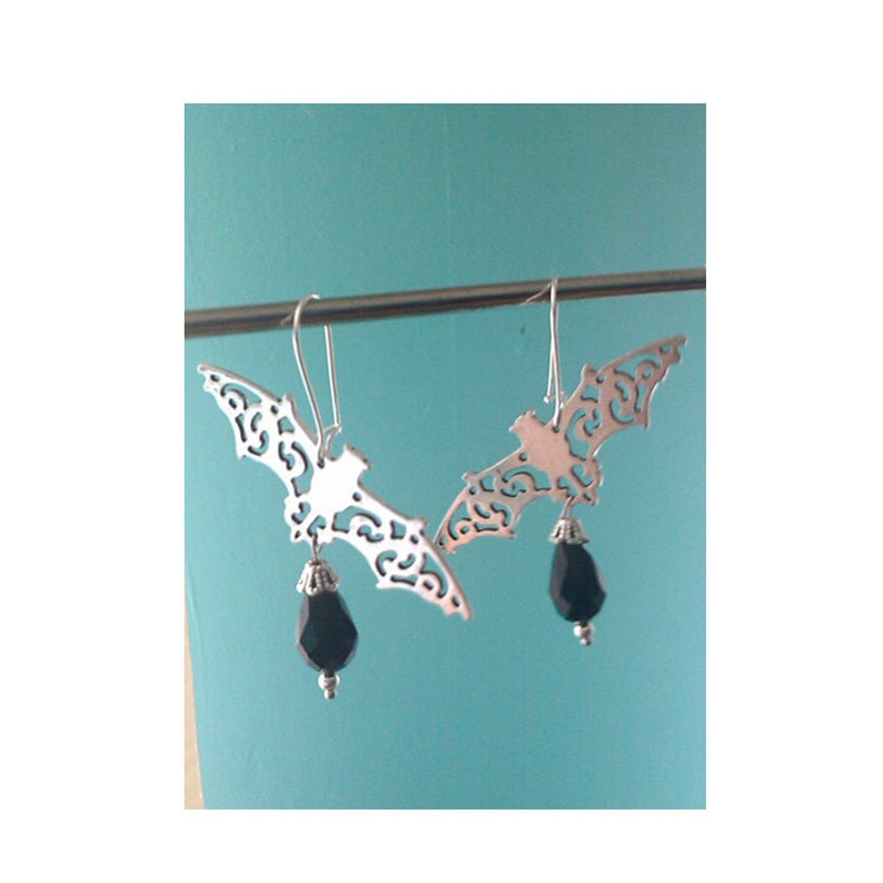 LADY BAT/ohrhänger/ohrringe/ohrschmuck/filigranschmuck/gothic/larp/fledermaus/schmuck/geschenk für sie/halloween/bat/xl Bild 1