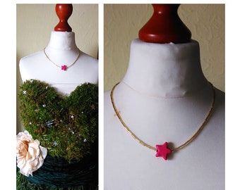 kurze kette/collier/schmuck/kette mit stern/PINK STAR/geschenk für sie/astronomie/himmelskörper/avantgarde/gold/rosa/blau/mond