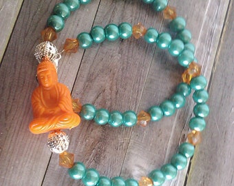 SUN BUDDHA/wrap bracelet/bracelet/friendship bracelet/folklore jewelry/jewelry/gift for her/esoteric/yoga/green/orange/buddhism