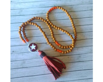 STERNENLICHT/rosenholz mala/mala/gebetskette/lange kette/liebes mala/geschenk für sie/ihn/buddhismus/hinduismus/asien/mönch/stern/quaste