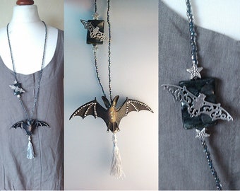 BABY BAT/lange kette/bettelkette/bib/halloween kette/geschenk für/xxl/fledermaus/gothic/luxus/gespenst/hexe/vampir/zauberer/tierärzin/xl