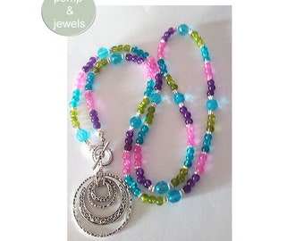 A LA BOHEME/long necklace/colorful necklace/beaded necklace/boho/hippie/necklace/flower power/pastel/gift for her/amulet