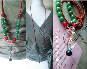 PENDULUM/pendulum necklace/beggar necklace/jade/gemstone necklace/esoteric/astrology/gift for her/long necklace/red/green/murano glass