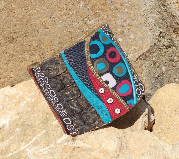 Unique Handmade polymer clay Bangle cuff bracelet - Bracciale Mosaico, rigido in pasta polimerica fatto a mano