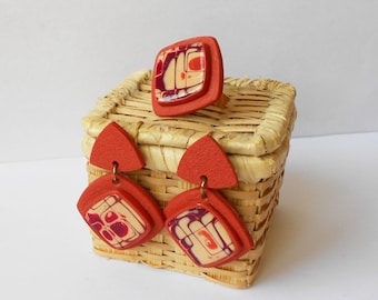 Einzigartige Polymer Clay Ohrstecker und Ring-handgemacht-eines eine Art Geschenk für Frauen