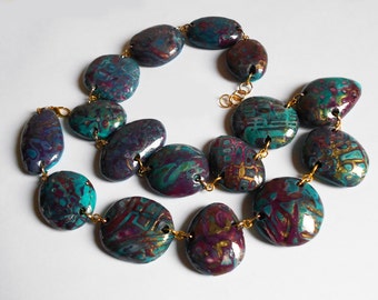 Declaración collar polímero arcilla polímero arcilla collar hecho a mano-Maxi regalo hecho a mano idea única.