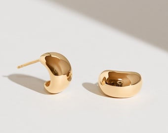 Griotte Earrings - Solid 14K Yellow Gold Large Domed Earring - Handmade Jewellery