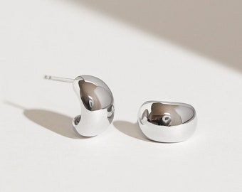 Griotte Earrings - Solid 14K White Gold Large Domed Earring - Handmade Jewellery
