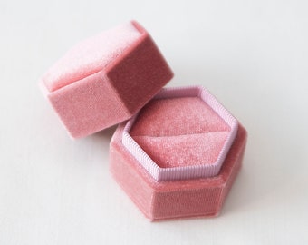 Hexagon Velvet Ring Box - Flamingo Pink