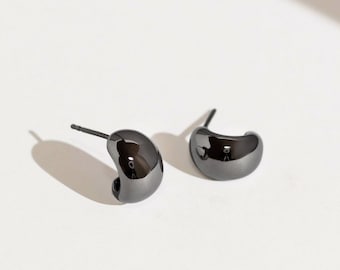 Griotte Earrings - Solid 14K Black Gold Large Domed Earring - Handmade Jewellery