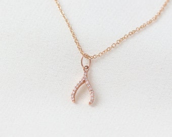 Mini Wishbone Halskette - 14K Rose Gold Charm Halskette - Handgefertigter Schmuck