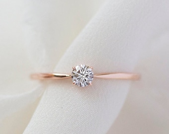 Isabelle - 14K Rose Gold Round Diamond Solitaire Tapered Band Engagement Ring