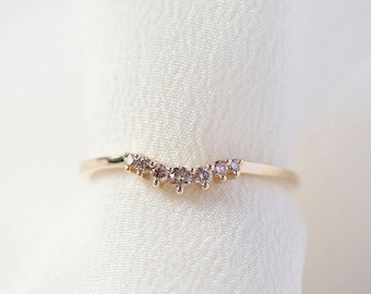 Starla - 14K Yellow Gold Natural Champagne Diamond Nestling Stacking Ring