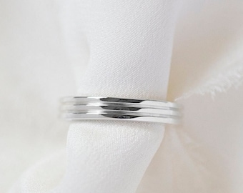 Castor Band (4mm) - 925 Sterling Silver Wedding Line Ring Band - Handmade Jewellery