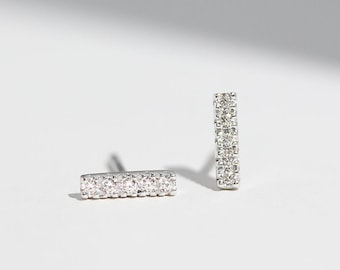 Pavé Bar Earrings  - 14K White Gold Diamond Ear Stud - Handmade Jewellery