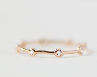 Satellite - 14K Rose Gold Diamond Ring - Handmade Jewellery