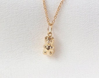 Mini Gummy Bear Necklace  - 14K Yellow Gold Charm Necklace - Handmade Jewellery