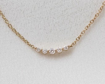 Céleste Necklace - 14K Yellow Gold Curved Diamond Cluster Necklace - Handmade Jewellery