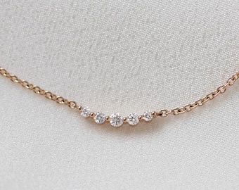 Céleste Necklace - 14K Rose Gold Curved Diamond Cluster Necklace - Handmade Jewellery