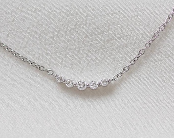 Céleste Necklace - 14K White Gold Curved Diamond Cluster Necklace - Handmade Jewellery