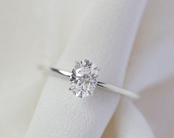 Ophelia  - 14K White Gold Oval Solitaire Engagement Diamond Ring - Handmade Jewellery