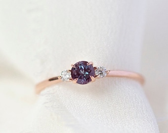 Freya - 14K Rose Gold Alexandrite 3 stone Ring