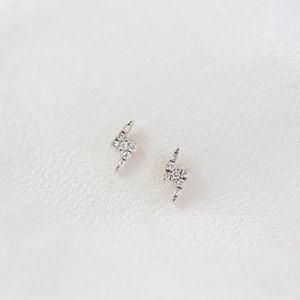 READY-TO-SHIP- Mini Lightning Bolt Earrings  - 14K White Gold Lighting Bolt Diamond Ear Stud - Handmade Jewellery