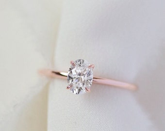 Ophelia  - 14K Rose Gold Oval Solitaire Engagement Diamond Ring - Handmade Jewellery