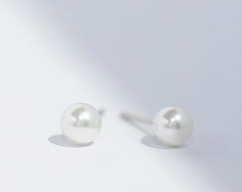Classic Akoya Pearl Earrings  - 14K White Gold Natural Japanese Akoya Ear Stud - Handmade Jewellery