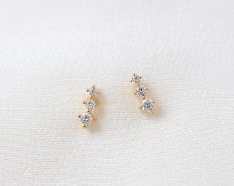 Linear Earstuds  - Solid 14K Yellow Gold Climber Ear Stud  - Handmade Jewellery