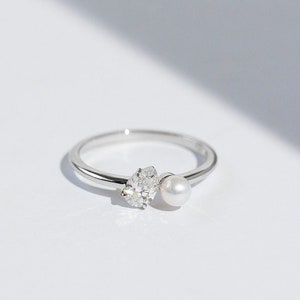 Duet Ring - 14K White Gold Toi Et Moi Double Gemstone Diamond Pearl You and Me Engagement Ring