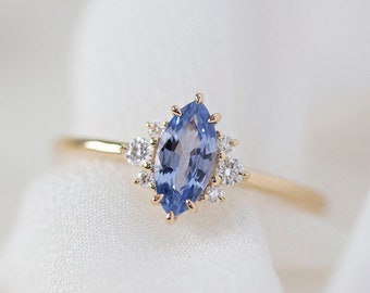 Valestia - 14K Yellow Gold Blue Sapphire White Diamond Cluster Ring