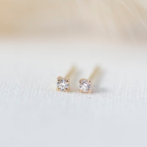 Baby Diamond Earrings 14K White Gold White Diamond Ear Stud Handmade Jewellery