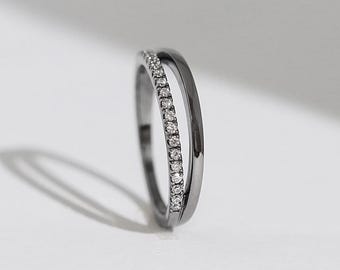 Olsen - Massiver 14K geschwärzter Gold Doppel Band Diamant Ring - Handgemachter Schmuck