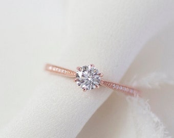 Sersi  - 14K Rose Gold Round Half Eternity Solitaire Engagement Diamond Ring - Handmade Jewellery