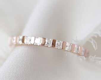 Nocturne - 14K Rose Gold Tension Set Half Eternity Carré Cut White Diamond Ring