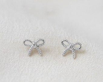 Mon Chéri Bow Studs - 925 Sterling Silver Ribbon Bow Earring - Handmade Jewellery