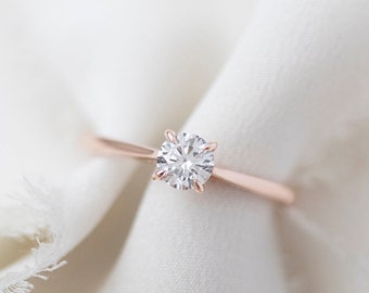 Dionne  - 14K Rose Gold Round Solitaire Engagement Diamond Ring - Handmade Jewellery