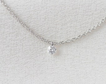 Solstice Necklace (Petite) - 14K White Gold Floating Drilled Diamond Necklace - Handmade Jewellery