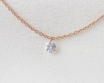 Solstice Necklace (Classic) - 14K Rose Gold Floating Drilled Diamond Necklace - Handmade Jewellery