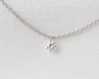 Solstice Necklace (Classic) - 14K White Gold Floating Drilled Diamond Necklace - Handmade Jewellery