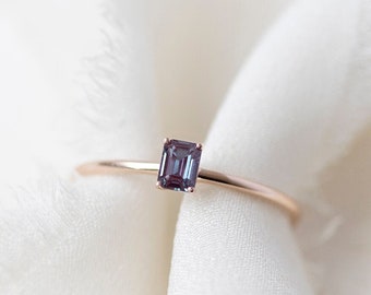 Cordelia Labgrown Alexandrite - 14K Rose Gold Emerald Cut Mini Alexandrite Ring - Handmade Jewellery
