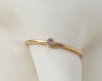 Astrid  - 14K Yellow Gold Champagne Diamond Bezel Ring - Handmade Jewellery