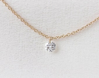 Solstice Necklace (Classic) - 14K Yellow Gold Floating Drilled Diamond Necklace - Handmade Jewellery